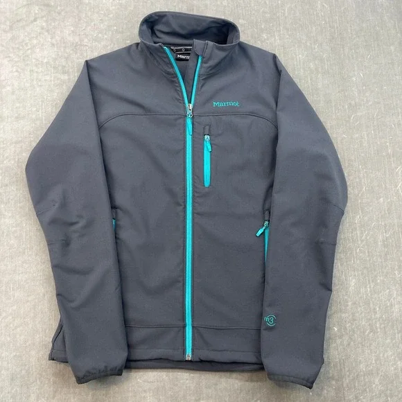 Marmot Womens Medium Gray Turquoise M3 Softshell Jacket Full Zip Hiking - Picture 1 of 6